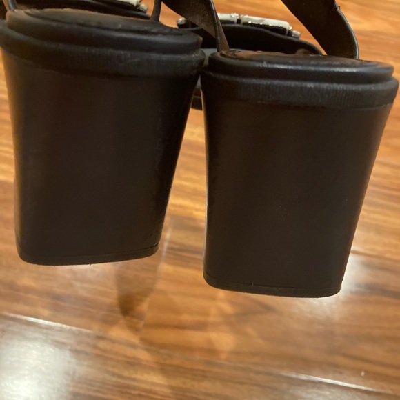 Tory Burch Delany Sandal Navy Leather embellished Block Heels SZ 7.5 - Picture 6 of 13